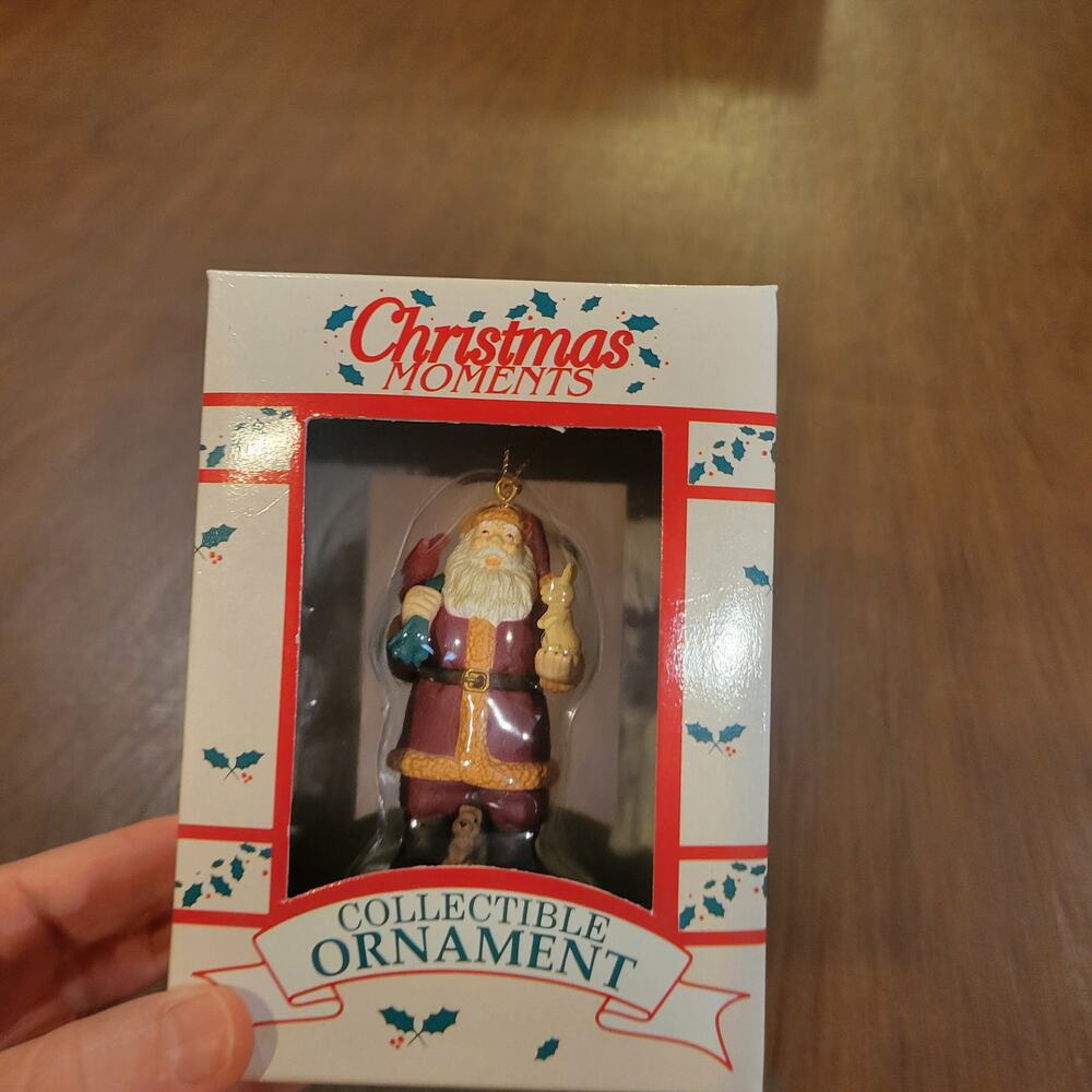 Vintage Westmar Christmas Moments Santa Holding Rabbit and Toy Sack Ornament Box